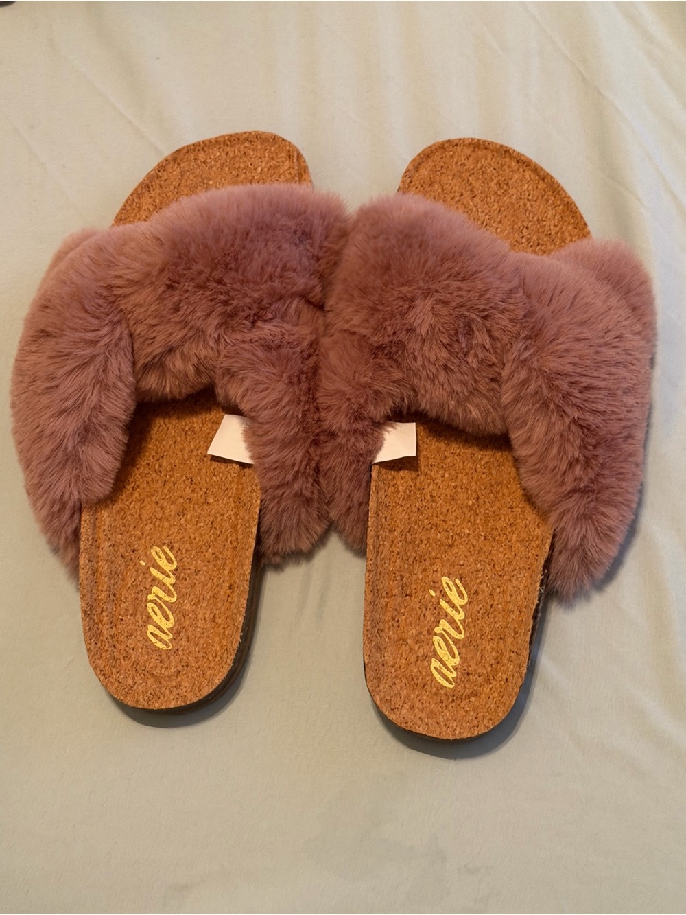 aerie Dusty Pink Plush Slide Sandals